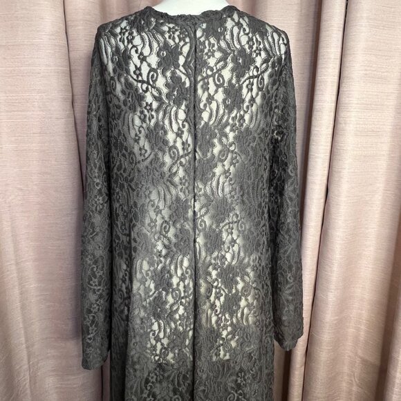 Betsey Boo! 3X Gray Long Sleeve Open Waterfall Front Sheer Lace Cardigan Duster - Picture 1 of 16